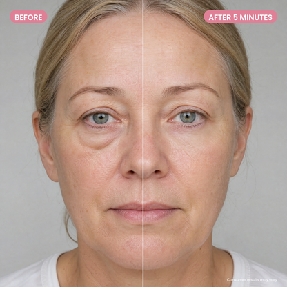 Before and after 5 minutes on one face: left side before, right side after